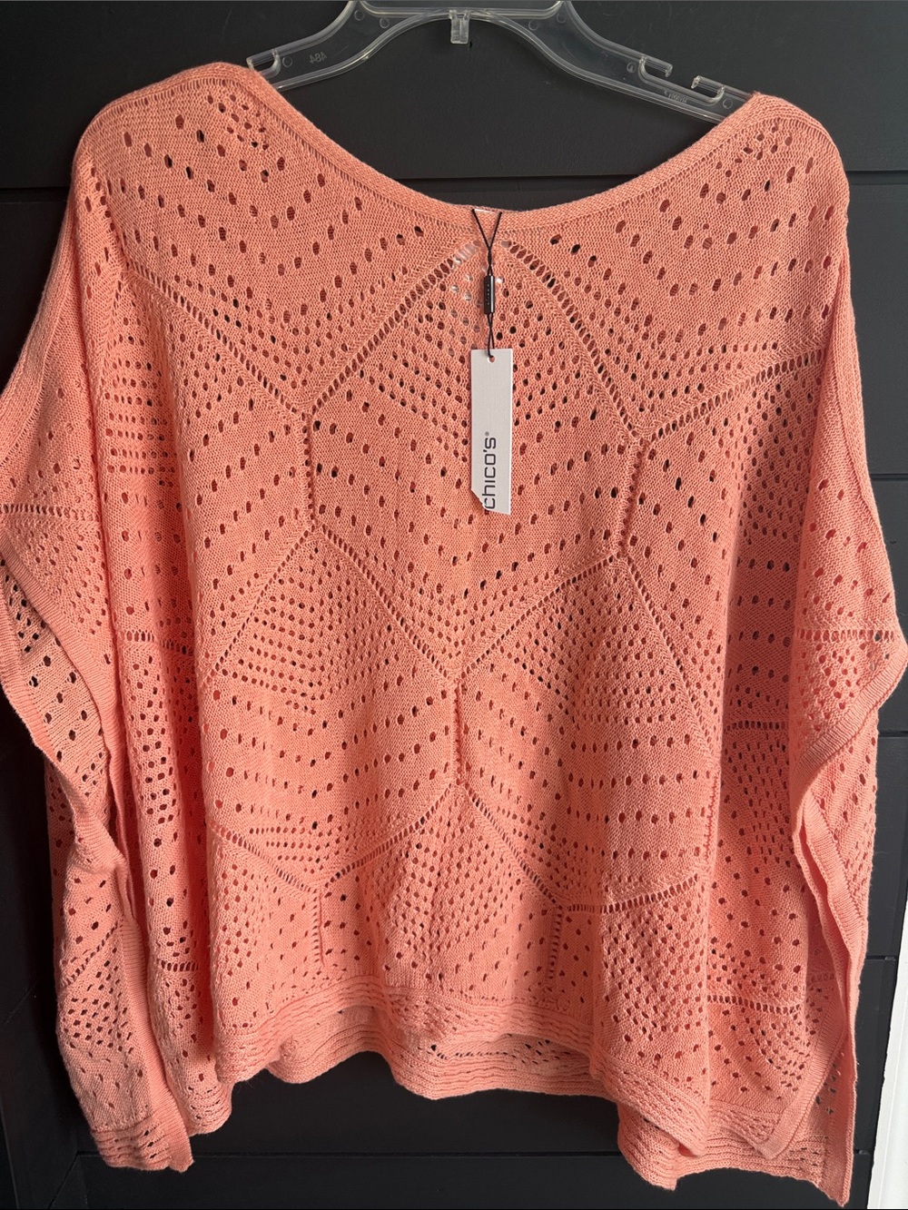 Chico's Coral Openwork Knit Pullover Poncho